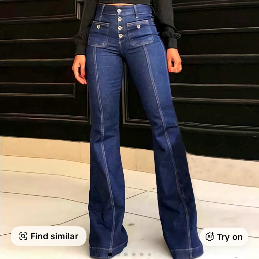 Vintage-Inspired High Rise Button Fly Flare Jeans XL